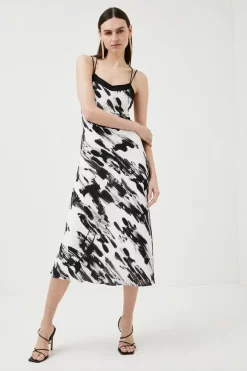 Best Pirce ⌛ Karen Millen Abstract Viscose Crepe Slip 👗 Dress - mono 🎉 -Occasionwear Popular Store bkk01252 mono xl 4