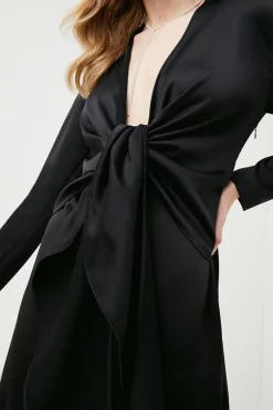 Discount 🥰 Karen Millen Satin Crepe Tie Front Midi 👗 Dress ⌛ -Occasionwear Popular Store bkk01279 black xl 1