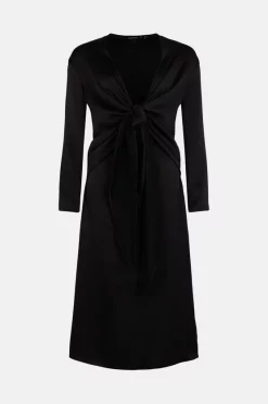 Discount 🥰 Karen Millen Satin Crepe Tie Front Midi 👗 Dress ⌛ -Occasionwear Popular Store bkk01279 black xl 3