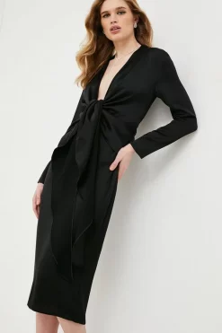 Discount 🥰 Karen Millen Satin Crepe Tie Front Midi 👗 Dress ⌛ -Occasionwear Popular Store bkk01279 black xl 4