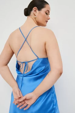 Best Pirce 🥰 Karen Millen Plus Size 🔨 Hammered Satin Cowl Woven Slip 👗 Dress - cobalt 🎁 -Occasionwear Popular Store bkk01281 cobalt xl 1