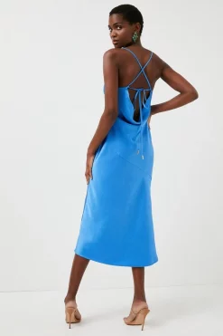 Best deal ✔️ Karen Millen 🔨 Hammered Satin Cowl Neck Woven Slip 👗 Dress 🌟 -Occasionwear Popular Store bkk01285 cobalt xl 2