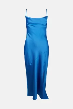 Best deal ✔️ Karen Millen 🔨 Hammered Satin Cowl Neck Woven Slip 👗 Dress 🌟 -Occasionwear Popular Store bkk01285 cobalt xl 3