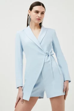 Hot Sale 🎉 Karen Millen City Stretch Tux Wrap Playsuit - pale blue 💯