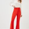 Hot Sale 🔥 Karen Millen Compact Stretch Button Detail Flare Trousers - red 🔥 -Occasionwear Popular Store bkk01343 red xl