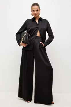Coupon 🎉 Karen Millen Satin Crepe Wide Leg High Waist Trousers 🎁