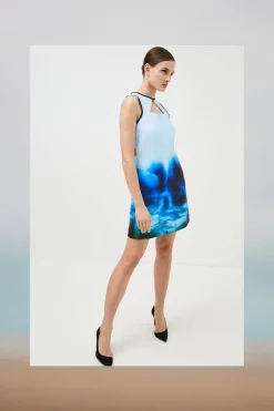 Cheapest 😀 Karen Millen Cosmo Print Woven Cut Out Mini Prom 👗 Dress - blue 💯 -Occasionwear Popular Store bkk01424 blue xl 1