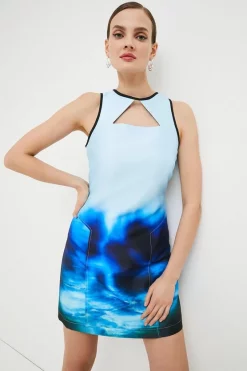 Cheapest 😀 Karen Millen Cosmo Print Woven Cut Out Mini Prom 👗 Dress - blue 💯 -Occasionwear Popular Store bkk01424 blue xl 1 1