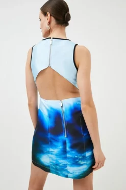 Cheapest 😀 Karen Millen Cosmo Print Woven Cut Out Mini Prom 👗 Dress - blue 💯 -Occasionwear Popular Store bkk01424 blue xl 4