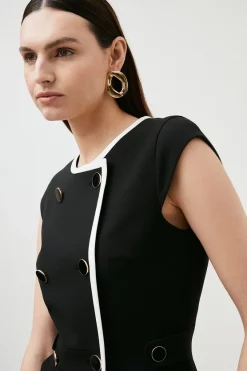 Coupon 🎁 Karen Millen Compact Stretch Tipping Button A Line Mini 👗 Dress 👏 -Occasionwear Popular Store bkk01432 black xl 1