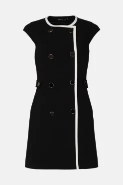 Coupon 🎁 Karen Millen Compact Stretch Tipping Button A Line Mini 👗 Dress 👏 -Occasionwear Popular Store bkk01432 black xl 3