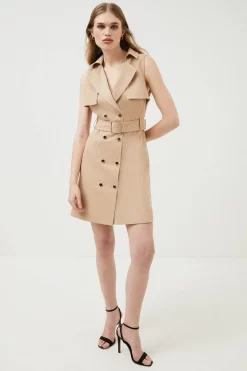 New 💯 Karen Millen Belted Trench A Line Mini 👗 Dress 🧨