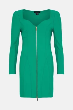 Promo 😀 Karen Millen Figure Form Zip Front Woven Sleeved 👗 Dress 🛒 -Occasionwear Popular Store bkk01453 green xl 3