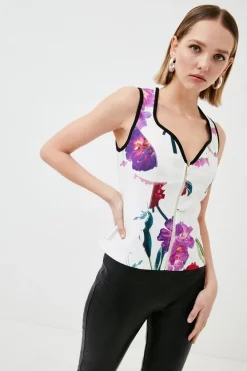 Coupon 😉 Karen Millen Petite Floral Figure Form Zip Bodice Top 🌟