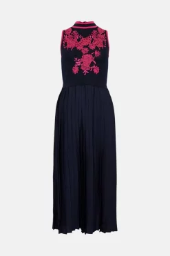 Buy 💯 Karen Millen Applique Embroidered Lace Pleat Knit Midi 👗 Dress ✨ -Occasionwear Popular Store bkk01555 fuchsia xl 3