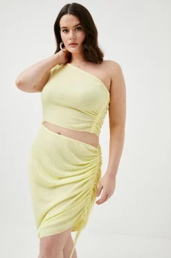 Deals 🧨 Karen Millen Plus size Asymmetric Ruched Slinky Knit 👗 Dress - lime ✔️