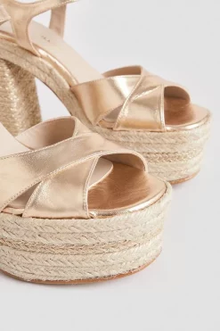Deals 🎁 Karen Millen Leather Espadrille Platform 🩴 Sandal ⌛ -Occasionwear Popular Store bkk01566 metallic20gold xl 4