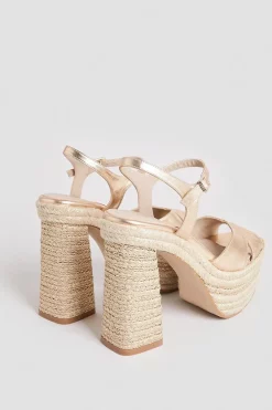 Deals 🎁 Karen Millen Leather Espadrille Platform 🩴 Sandal ⌛ -Occasionwear Popular Store bkk01566 metallic20gold xl 5