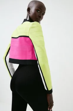 Coupon 🤩 Karen Millen Colour Block Bandage Knit Cardigan 🥰 -Occasionwear Popular Store bkk01578 lime xl 2