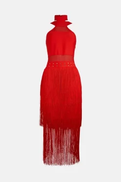 Budget 🤩 Karen Millen Plus Size Cut Out Fringed Bandage Knit Midi 👗 Dress - red 😍 -Occasionwear Popular Store bkk01581 red xl 3