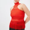 Cheapest ๐ Karen Millen Plus size Cutout Halter Fringed Bandage Knit Top - red ๐ 2 Cheapest ๐ Karen Millen Plus size Cutout Halter Fringed Bandage Knit Top - red ๐ -Occasionwear Popular Store bkk01583 red xl