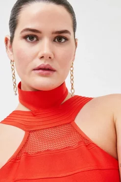 Cheapest ๐ Karen Millen Plus size Cutout Halter Fringed Bandage Knit Top - red ๐ 8 Cheapest ๐ Karen Millen Plus size Cutout Halter Fringed Bandage Knit Top - red ๐ -Occasionwear Popular Store bkk01583 red xl 1