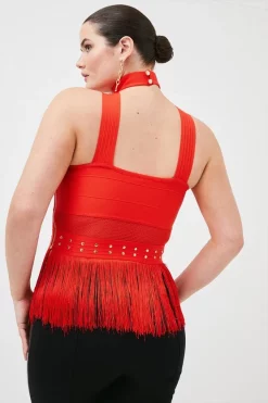 Cheapest ๐ Karen Millen Plus size Cutout Halter Fringed Bandage Knit Top - red ๐ 9 Cheapest ๐ Karen Millen Plus size Cutout Halter Fringed Bandage Knit Top - red ๐ -Occasionwear Popular Store bkk01583 red xl 2