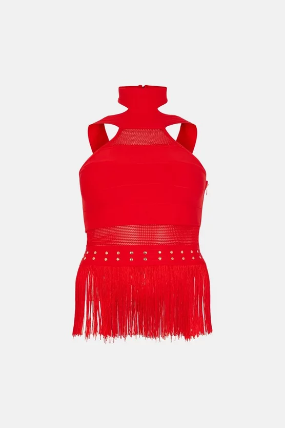 Cheapest ๐ Karen Millen Plus size Cutout Halter Fringed Bandage Knit Top - red ๐ 6 Cheapest ๐ Karen Millen Plus size Cutout Halter Fringed Bandage Knit Top - red ๐ - Image 4
