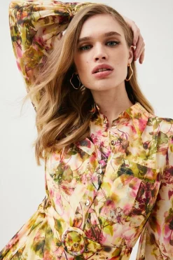 Outlet 🎉 Karen Millen Floral Organdie Woven Belted Midi 👗 Dress ✨ -Occasionwear Popular Store bkk01590 floral xl 1