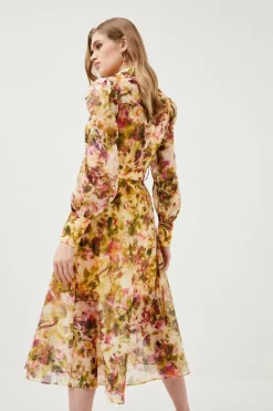 Outlet 🎉 Karen Millen Floral Organdie Woven Belted Midi 👗 Dress ✨ -Occasionwear Popular Store bkk01590 floral xl 2