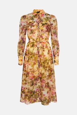 Outlet 🎉 Karen Millen Floral Organdie Woven Belted Midi 👗 Dress ✨ -Occasionwear Popular Store bkk01590 floral xl 3