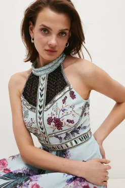 Top 10 🤩 Karen Millen Mirrored Floral Bead & Embroidered Woven Midi 🔥 -Occasionwear Popular Store bkk01604 floral xl 1