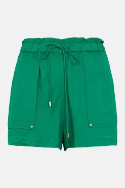 Promo 🛒 Karen Millen Linen Viscose Woven Short - green 🎁 -Occasionwear Popular Store bkk01611 green xl 3