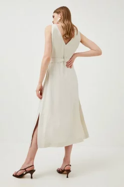 Best Sale 😀 Karen Millen Linen Viscose Woven Midi 👗 Dress 👍 9 Best Sale 😀 Karen Millen Linen Viscose Woven Midi 👗 Dress 👍 -Occasionwear Popular Store bkk01617 ecru xl 2