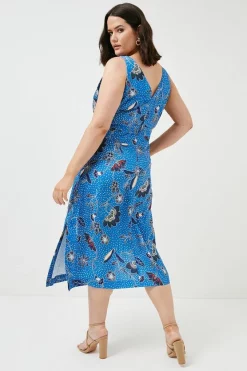 Budget 😀 Karen Millen Plus Size Floral Batik Linen Viscose Woven Midi - blue ✨ -Occasionwear Popular Store bkk01631 blue xl 2