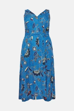 Budget 😀 Karen Millen Plus Size Floral Batik Linen Viscose Woven Midi - blue ✨ -Occasionwear Popular Store bkk01631 blue xl 3