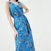 Outlet 👏 Karen Millen Floral Batik Linen Viscose Woven Midi 👗 Dress - blue 🥰 -Occasionwear Popular Store bkk01634 blue xl