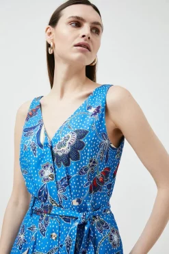 Outlet 👏 Karen Millen Floral Batik Linen Viscose Woven Midi 👗 Dress - blue 🥰 -Occasionwear Popular Store bkk01634 blue xl 1