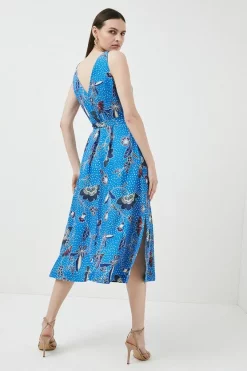 Outlet 👏 Karen Millen Floral Batik Linen Viscose Woven Midi 👗 Dress - blue 🥰 -Occasionwear Popular Store bkk01634 blue xl 2
