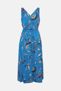Outlet 👏 Karen Millen Floral Batik Linen Viscose Woven Midi 👗 Dress - blue 🥰 -Occasionwear Popular Store bkk01634 blue xl 3