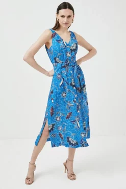 Outlet 👏 Karen Millen Floral Batik Linen Viscose Woven Midi 👗 Dress - blue 🥰 -Occasionwear Popular Store bkk01634 blue xl 4