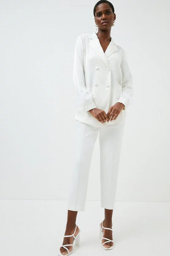 Outlet 🎁 Karen Millen Satin Crepe Double Breasted Feather Jacket - ivory 😍 5 Outlet 🎁 Karen Millen Satin Crepe Double Breasted Feather Jacket - ivory 😍 - Image 3