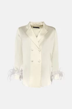 Outlet 🎁 Karen Millen Satin Crepe Double Breasted Feather Jacket - ivory 😍 11 Outlet 🎁 Karen Millen Satin Crepe Double Breasted Feather Jacket - ivory 😍 -Occasionwear Popular Store bkk01652 ivory xl 3
