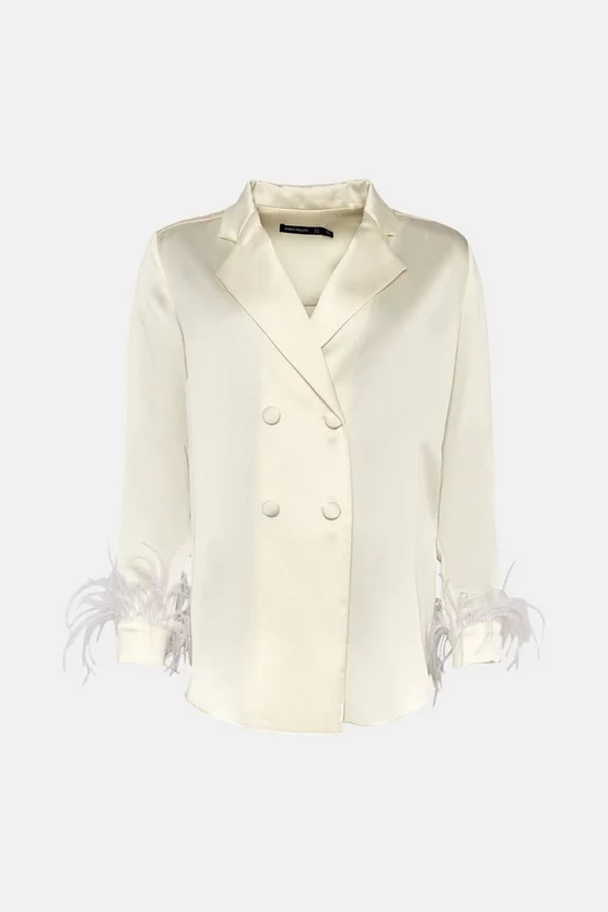 Outlet 🎁 Karen Millen Satin Crepe Double Breasted Feather Jacket - ivory 😍 6 Outlet 🎁 Karen Millen Satin Crepe Double Breasted Feather Jacket - ivory 😍 - Image 4