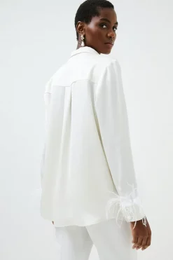 Outlet 🎁 Karen Millen Satin Crepe Double Breasted Feather Jacket - ivory 😍 12 Outlet 🎁 Karen Millen Satin Crepe Double Breasted Feather Jacket - ivory 😍 -Occasionwear Popular Store bkk01652 ivory xl 4