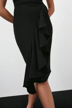 Cheapest 🧨 Karen Millen Embellished Ruffle Figure Form Crepe Midi 👗 Dress 🔔 -Occasionwear Popular Store bkk01713 black xl 2