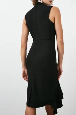 Cheapest 🧨 Karen Millen Embellished Ruffle Figure Form Crepe Midi 👗 Dress 🔔 -Occasionwear Popular Store bkk01713 black xl 4