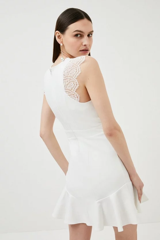 Promo ⭐ Karen Millen Lace Trim Ponte Ruffle Hem Jersey 👗 Dress 💯 5 Promo ⭐ Karen Millen Lace Trim Ponte Ruffle Hem Jersey 👗 Dress 💯 - Image 3