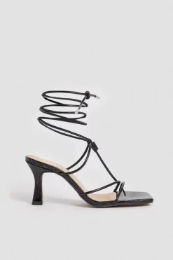 Best deal 😍 Karen Millen Leather Ankle Tie Heeled 🩴 Sandal 🛒 -Occasionwear Popular Store bkk01734 black xl 2