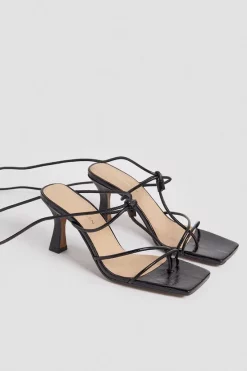 Best deal 😍 Karen Millen Leather Ankle Tie Heeled 🩴 Sandal 🛒 -Occasionwear Popular Store bkk01734 black xl 3